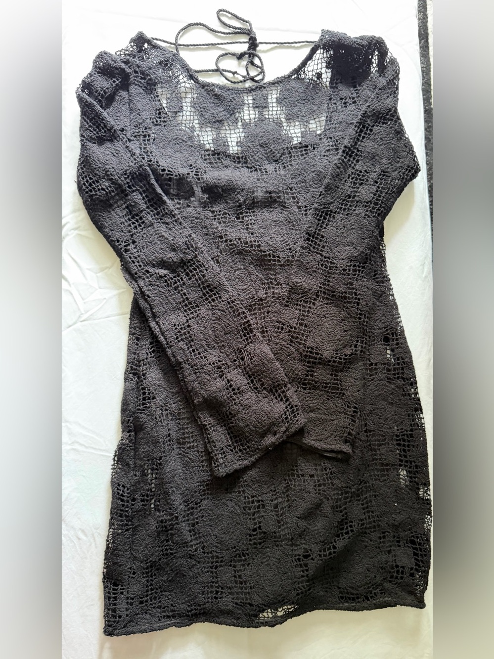 Mango Crochet Mini Dress Open Back Long Sleeve Black Size 2 NWOT - Picture 6 of 8